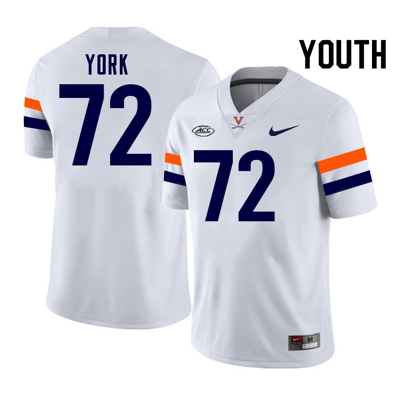 Youth Virginia Cavaliers #72 Ben York College Football Jerseys Stitched-White
